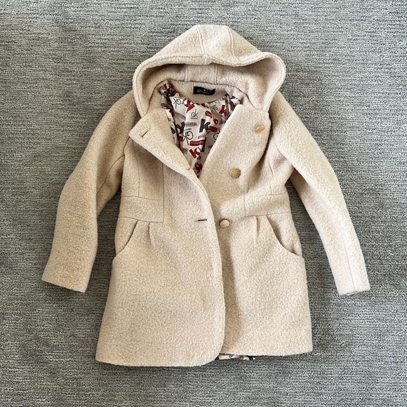 Cream Wool Blend Bow Back Jacket Gold Buttons Coat S - Picture 1 of 3